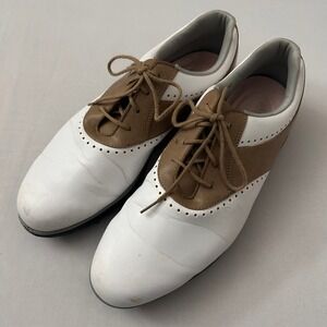 FootJoy eMerge Golf Shoes‎ Womens 11M White Brown Leather Soft Spikes Lace Up